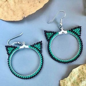 Flat beaded kitty ear hoops
